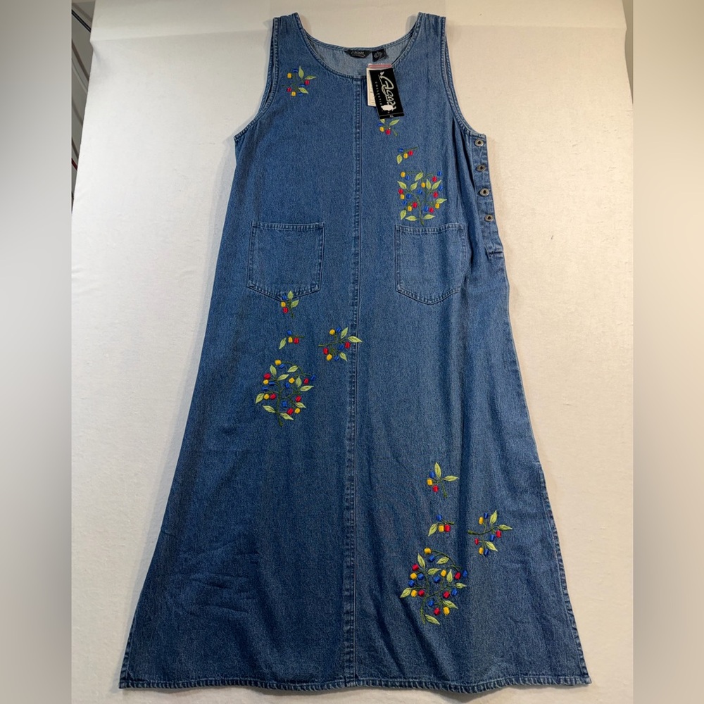 90's Agapo Collection Embroidered Denim Maxi Dress